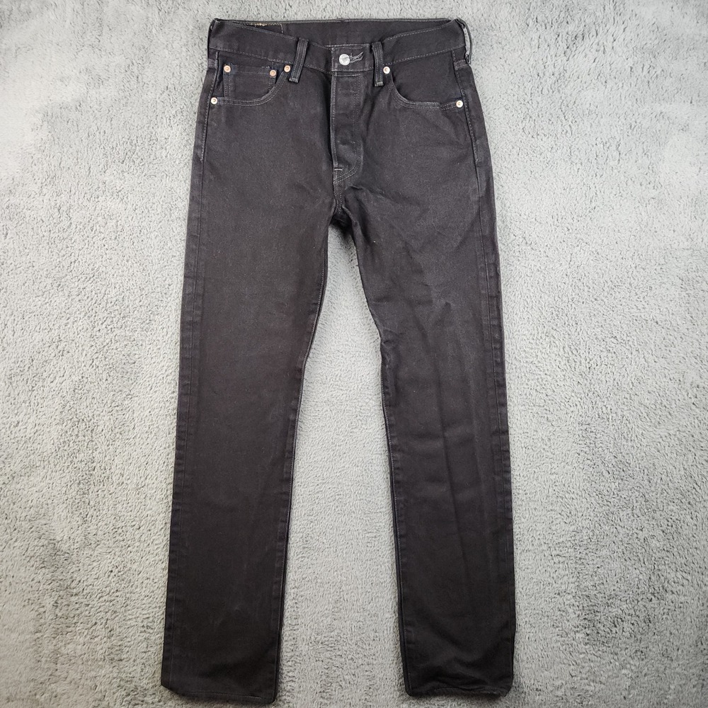 Levis Jeans Mens 30x34 Black 501 Straight Button Fly Western American Dark Denim
